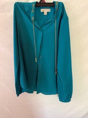 MICHAEL Michael Kors Teal Button-Down Shirt with Gold Chain Details size medium
